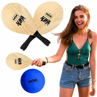 Kit frescobol raquetes beach tenis de madeira aloha mor jogos de praia + 1 bolinha reserva presente em Oferta na Shopee