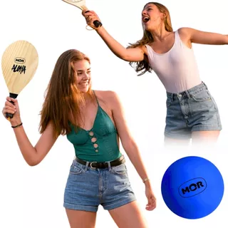 Kit Raquete frescobol de madeira tenis de praia beach tennis bolinha borracha leve sortida presente em Oferta na Shopee