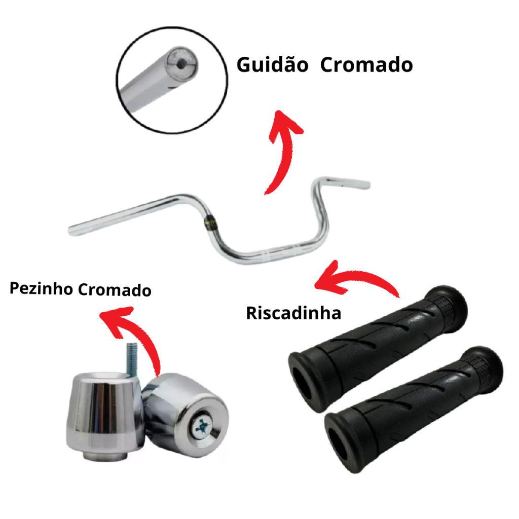 Kit Guidão de Moto com Suporte e Peso Cromado + Manopla Par Vazado ...
