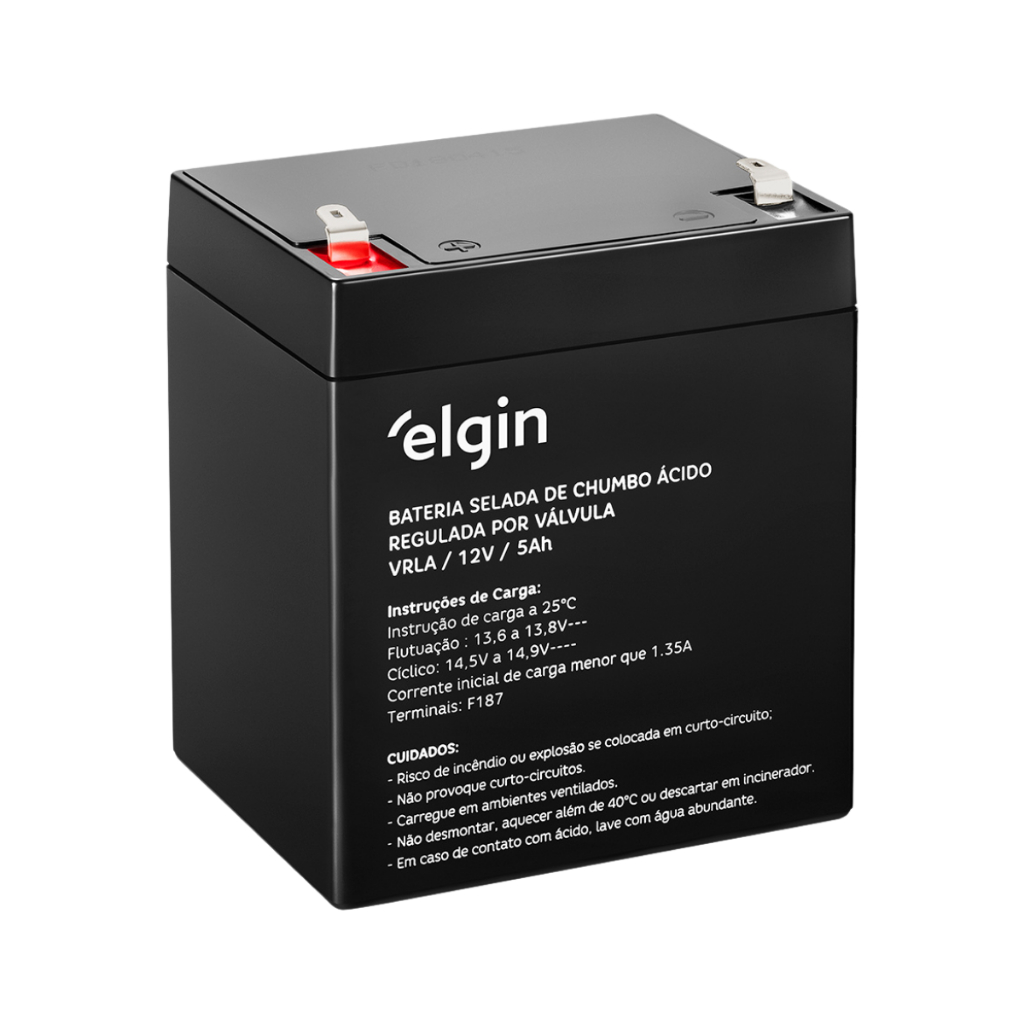 Bateria Selada de Chumbo 12V 5Ah VRLA Para Nobreak Alarmes Elgin