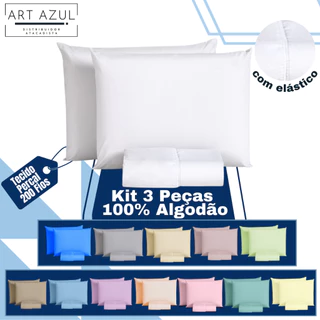 Kit Lençol King Size 3 Peças 400 Fios Com Elástico Algodão