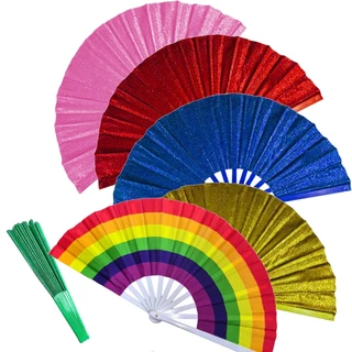 Leque Grande Carnaval Cores Glitter Resistente Dança Faz Barulho Kung fu Tai Chi Chuan em Oferta na Shopee