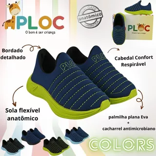 Tênis Ploc COLORS Infantil Menino Calce Fácil Jogging Anatômico em Oferta na Shopee