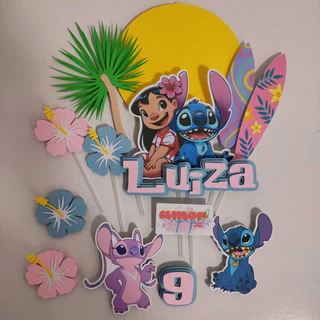 Topo de Bolo Lilo Stitch Mesversario Festa Personalizado 3D Alto Relevo Todos Os Temas