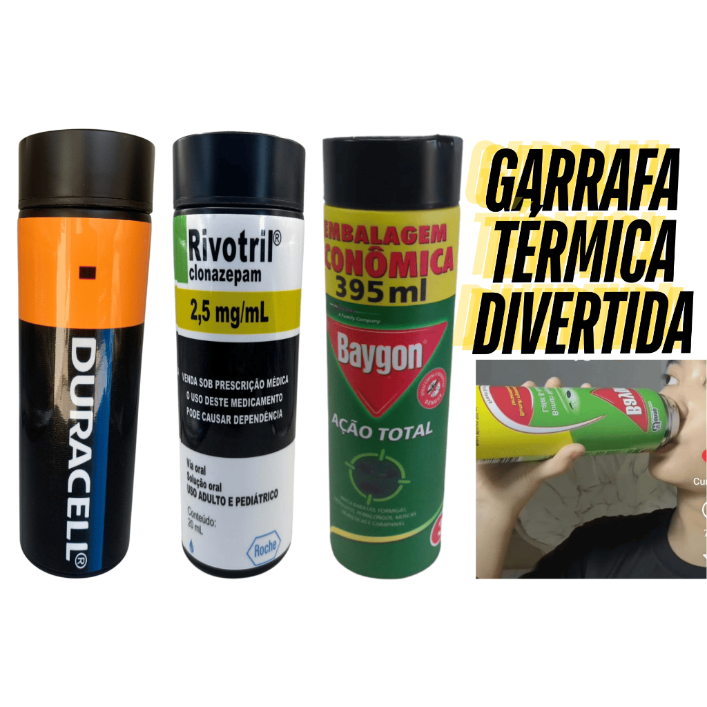 Garrafa Térmica 500ml Digital Led Sensor Temperatura Baygon Wd 40 Pilha Duracell Presente Divertido