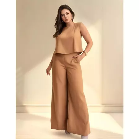 Conjunto linho pantalona alfaiataria calça e regata social 