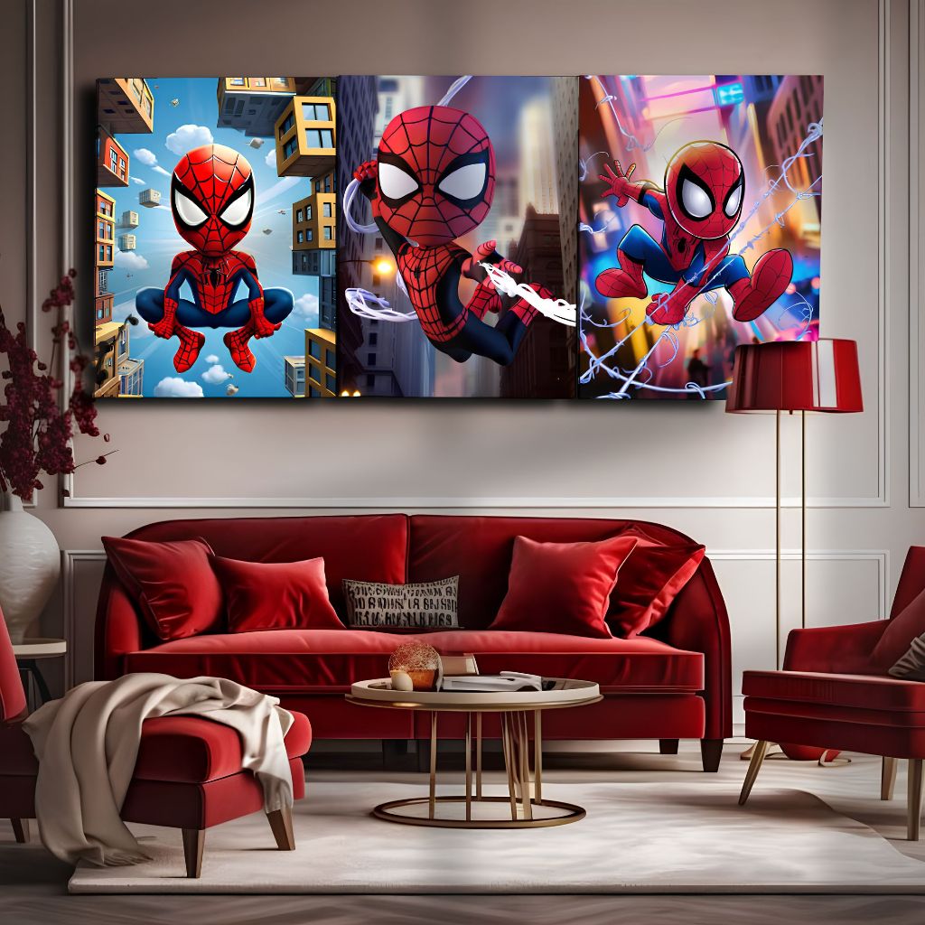 Quadros Decorativos Infantis Kit 3 Peças Homem-Aranha 20x30 40x60 Decorações Sala Quarto