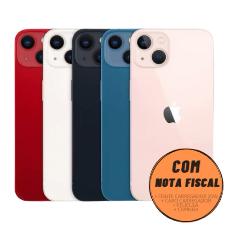 Celular iPhone 13 (128GB) (256GB) 100% Original Apple Seminovo Vitrine Bateria 85% a 100% NF Carregador Película Capinha