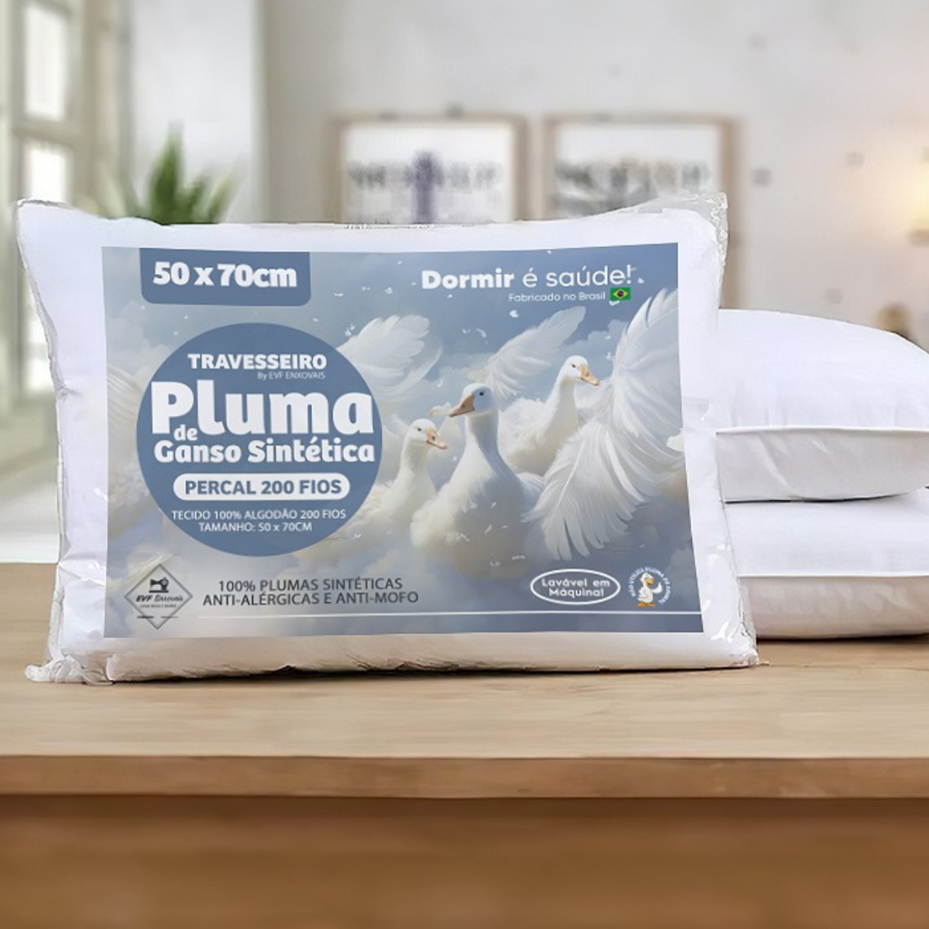 Travesseiro de Pluma De Ganso Sintética Premium Extra Macio Tamanho ...