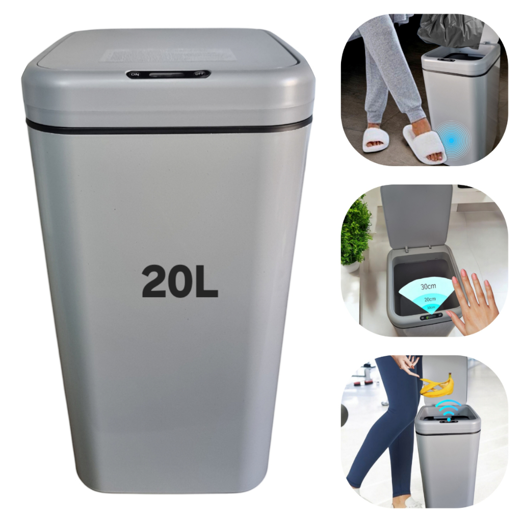 Lixeira Automática Com Sensor Inteligente Cinza 20L Grande Volume Anti Odor