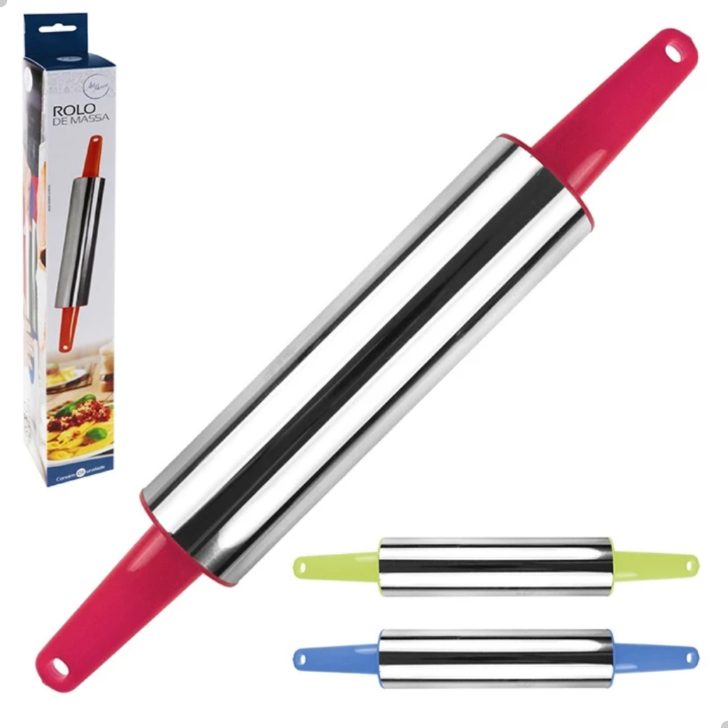Rolo de Massa Inox e Plastico 35 cm Abridor Pizza Pau de Mac