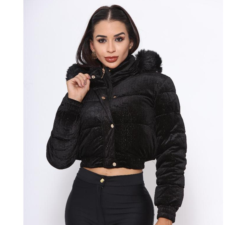 jaqueta puffer feminina tecido Suede toda peluciada por dentro com capuz  removível vários cores alta qualidade