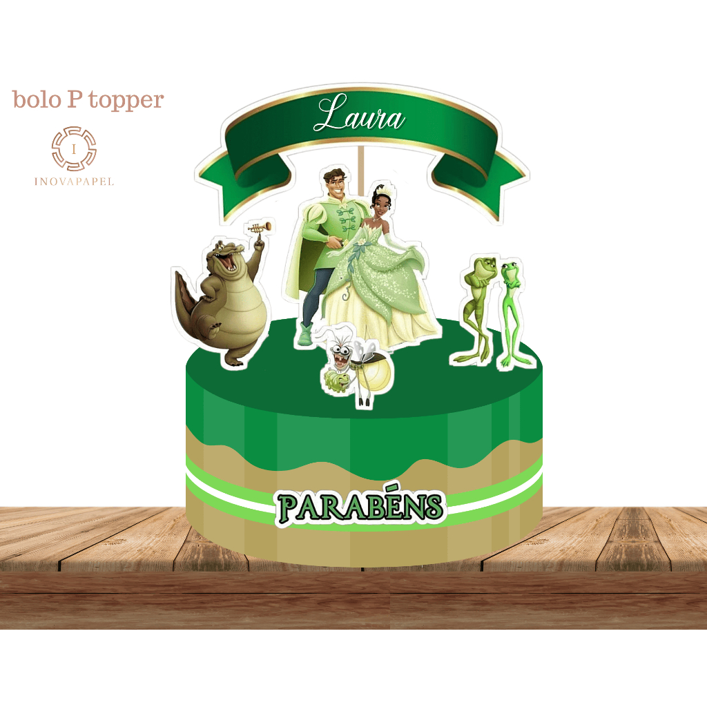 Topo De Bolo Topper De Aniversário A Princesa E O Sapo personalizável ...
