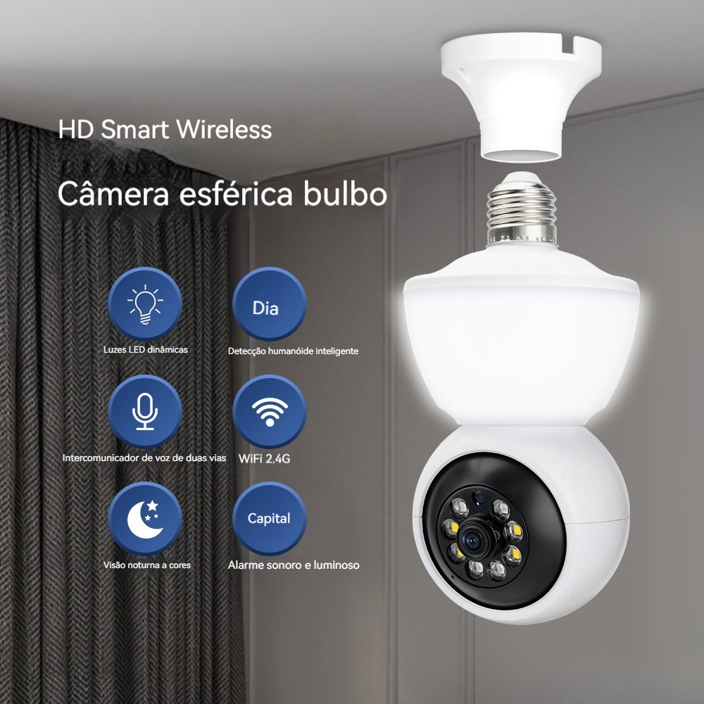 Câmera de segurança externa sem fio CCTV IR Color Night IP Câmera E27 Bulb CCTV V380