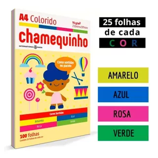 Papel Sulfite A4 Escolar 100 Folhas Chamequinho Colorido Chamex Oferta