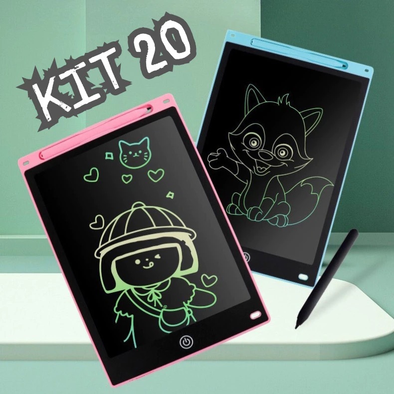 KIT 20 Lousa Mágica Tela Lcd Tablet Infantil De Escrever E Desenhar 8.5 Polegadas