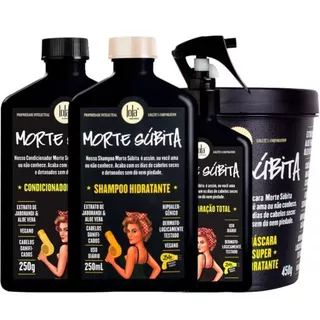 kit 4un Morte Súbita Lola Cosmetics Shampoo250ml Condicionador250g Máscara450g Spray Reparação250ml