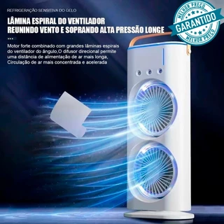 Mini Refrigerador De Ar Ventilador Umidificador Dupla Giratório+rgb Climatizador Ar C/ Reservatório