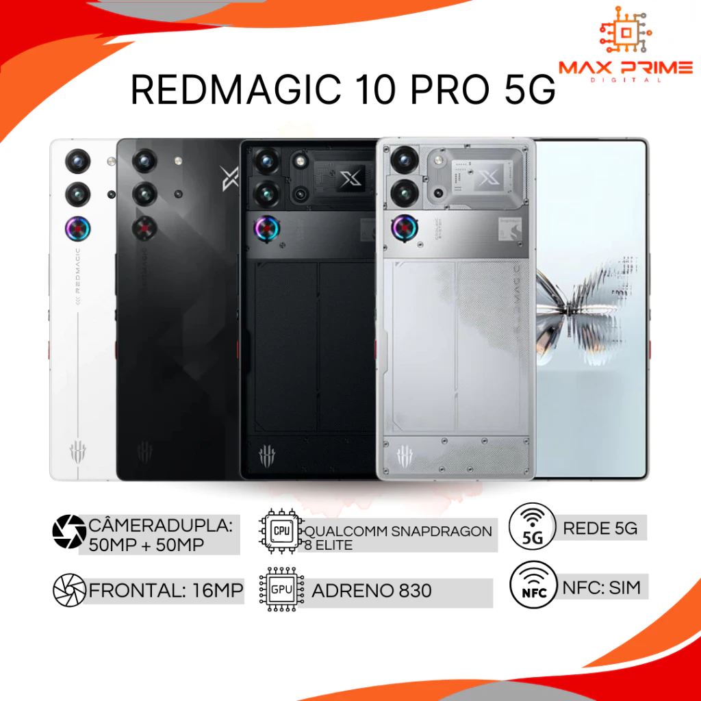<img src="https://deo.shopeemobile.com/shopee/shopee-pcmall-live-sg/productdetailspage/d35d840bd7617cd29fc5.svg" alt="mall inline badge">Redmagic 10 Pro 5G, Processador Snapdragon 8 Elite, Câmera QUAD ULTRA HD AI 50MP, Versão Global, 7050mAh e 6500mah<br>