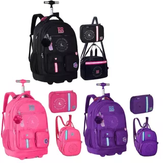 Kit Mochila Escolar RB Rebecca Bonbon De Rodinhas Lancheira E Estojo E SÓ Carrinho Resistente