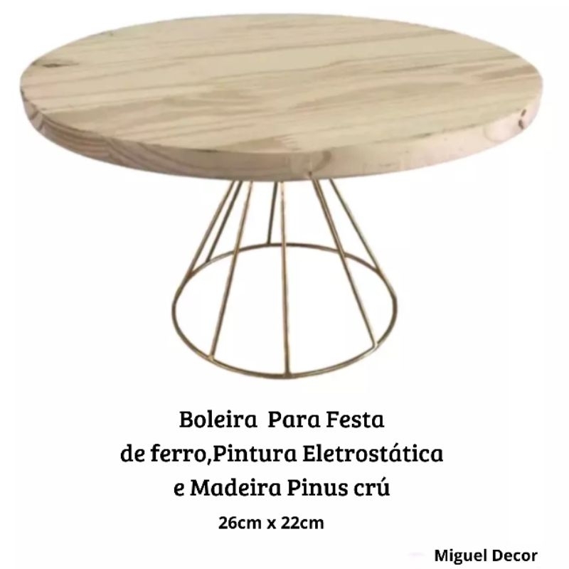 Boleira Rústica de Ferro e Madeira Pinus – Suporte para Bolo