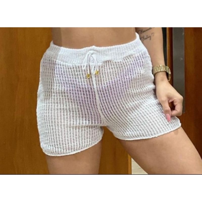 Saida Praia Tricot Roupa De Praia Feminina Short Saída De Praia Short Feminino Tricot Shortinho Crochê Curto Moda