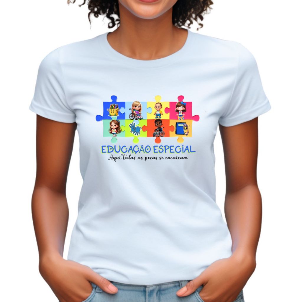 Blusa educação especial camiseta babylook professora inclusão uniforme ...