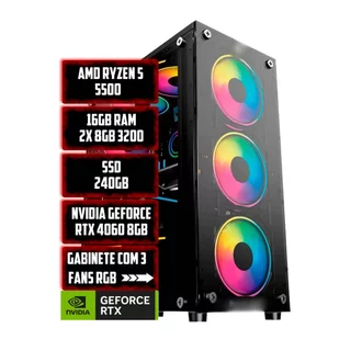 PC GAMER RED RYZEN 5 5500, 16GB RAM, SSD 240GB, NVIDIA RTX 4060 8GB, GABINETE COM 3 FANS