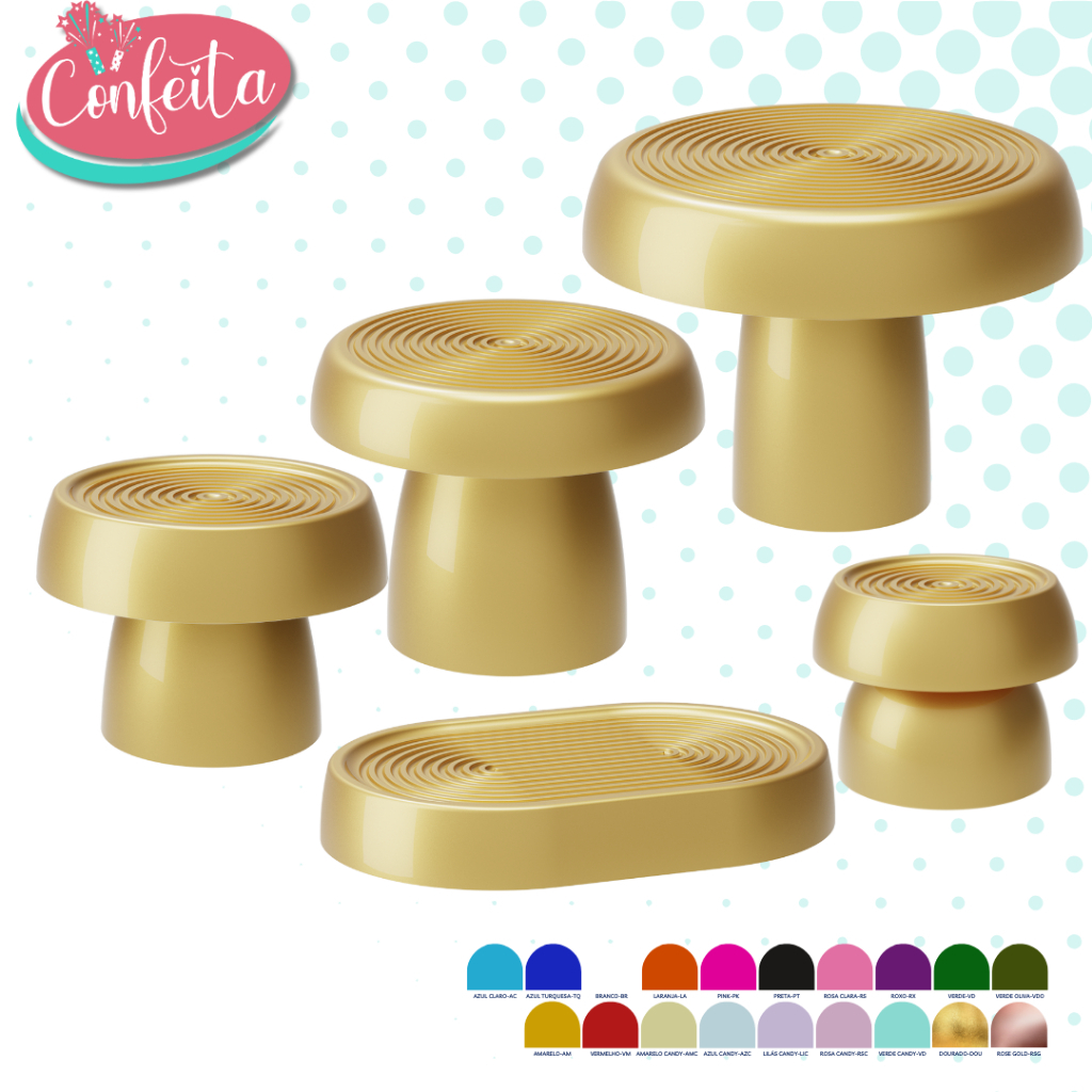 Kit 4 Boleiras Cogumelo e Bandeja Alegra Completa para Decoração Festa Bolo e Doces - várias cores