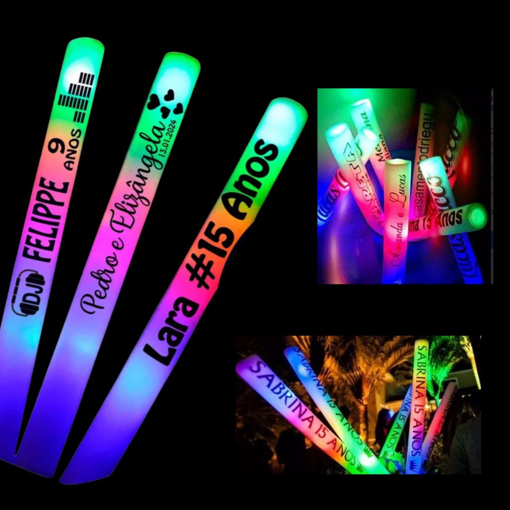 Kit 5 10 15 20 Bastão de LED Personalizado Aniversário 15 anos ...
