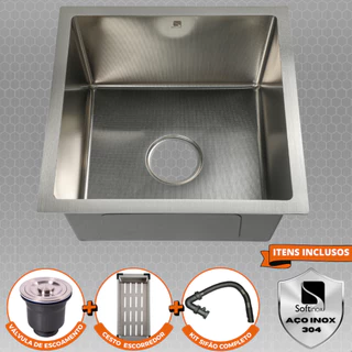 Cuba Gourmet Cozinha Inox 304 Anti Risco Nano PVD Escovada 44x44 cm Completa Com Acessórios