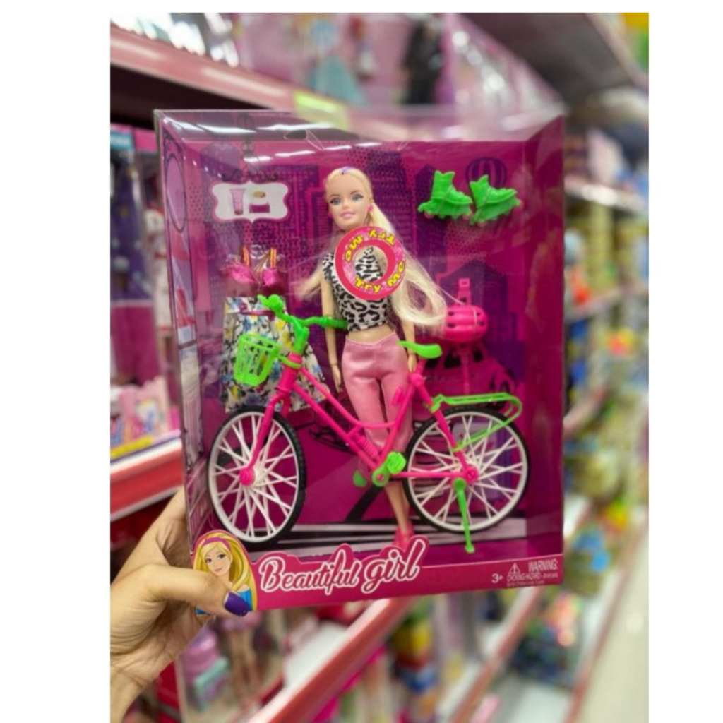 Boneca Articulada Tipo Barbie Musical Com Bicicleta E Acessórios Envio no mesmo dia top