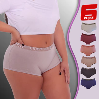 Kit Calcinhas PLUS SIZE Cueca Boxer Feminina Refoçada Algodão Conforto e Qualidade | Macia, Respirável, Tam.: 46 ao 52