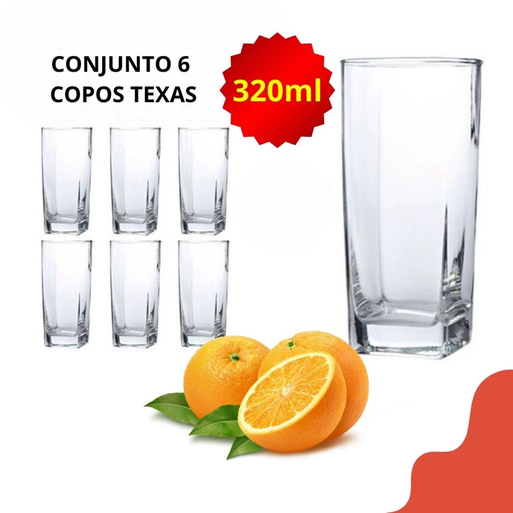 Conjunto 6 Copos Grandes de Vidro Resistente Transparente Liso ou ...