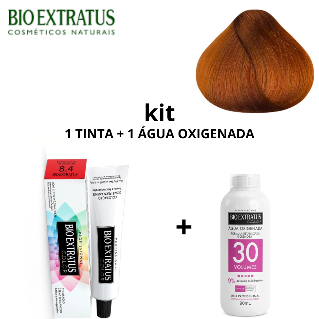 KIT BIO EXTRATUS 1 TINTA 8.4 + 1 ÁGUA OXIGENADA DE 30 V | Shopee Brasil
