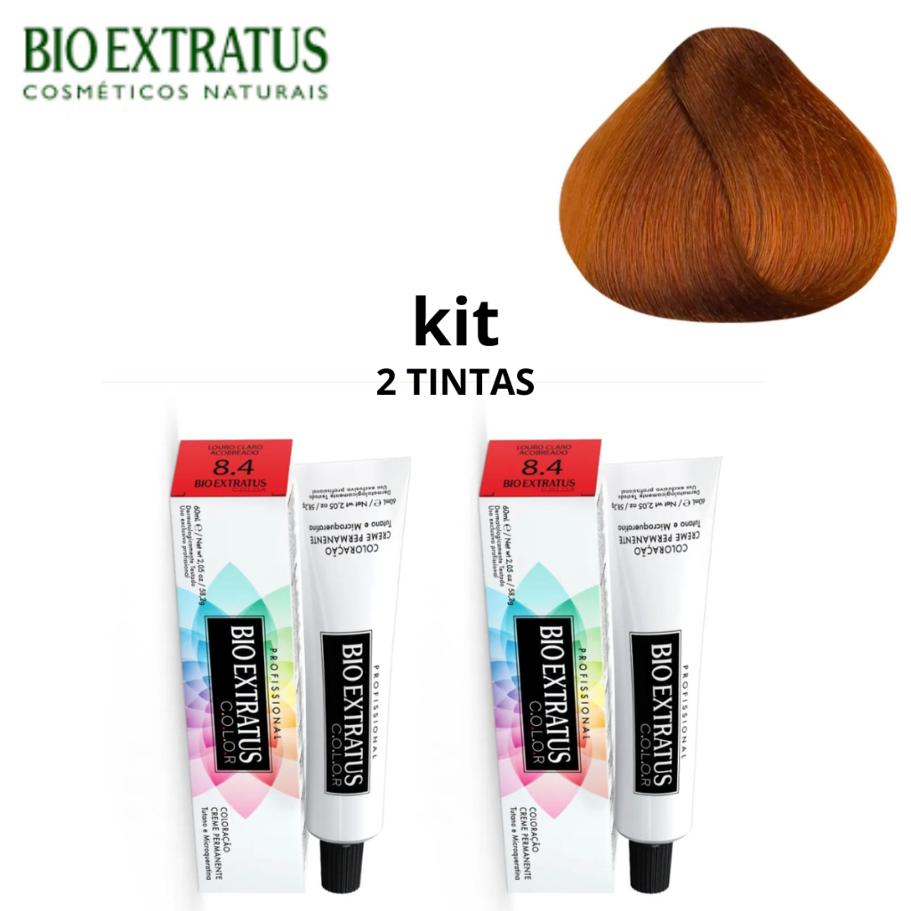 KIT TINTA BIO EXTRATUS 8.4 LOURO CLARO ACOBREADO -2 UNIDADES | Shopee ...