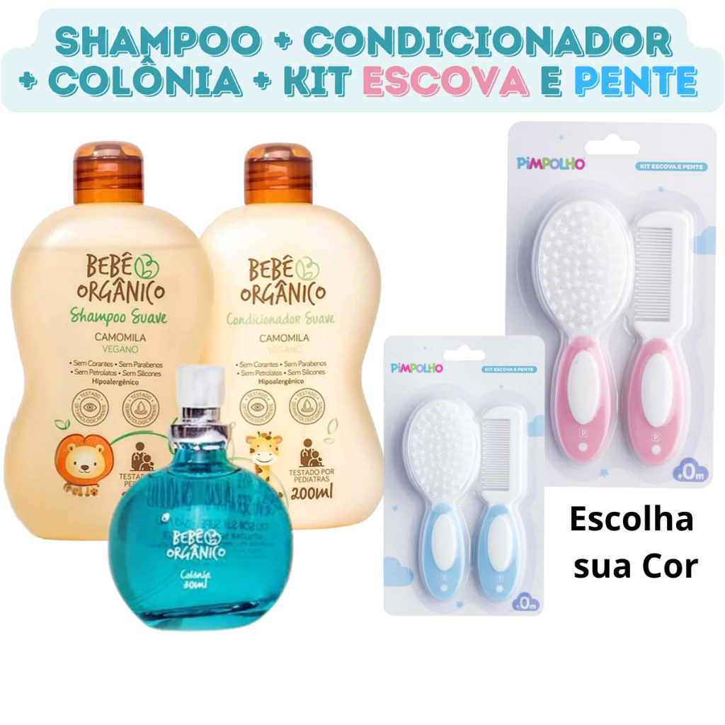 Kit Shampoo + Condicionador + Colônia + Escova e Pente - Recém Nascido ...