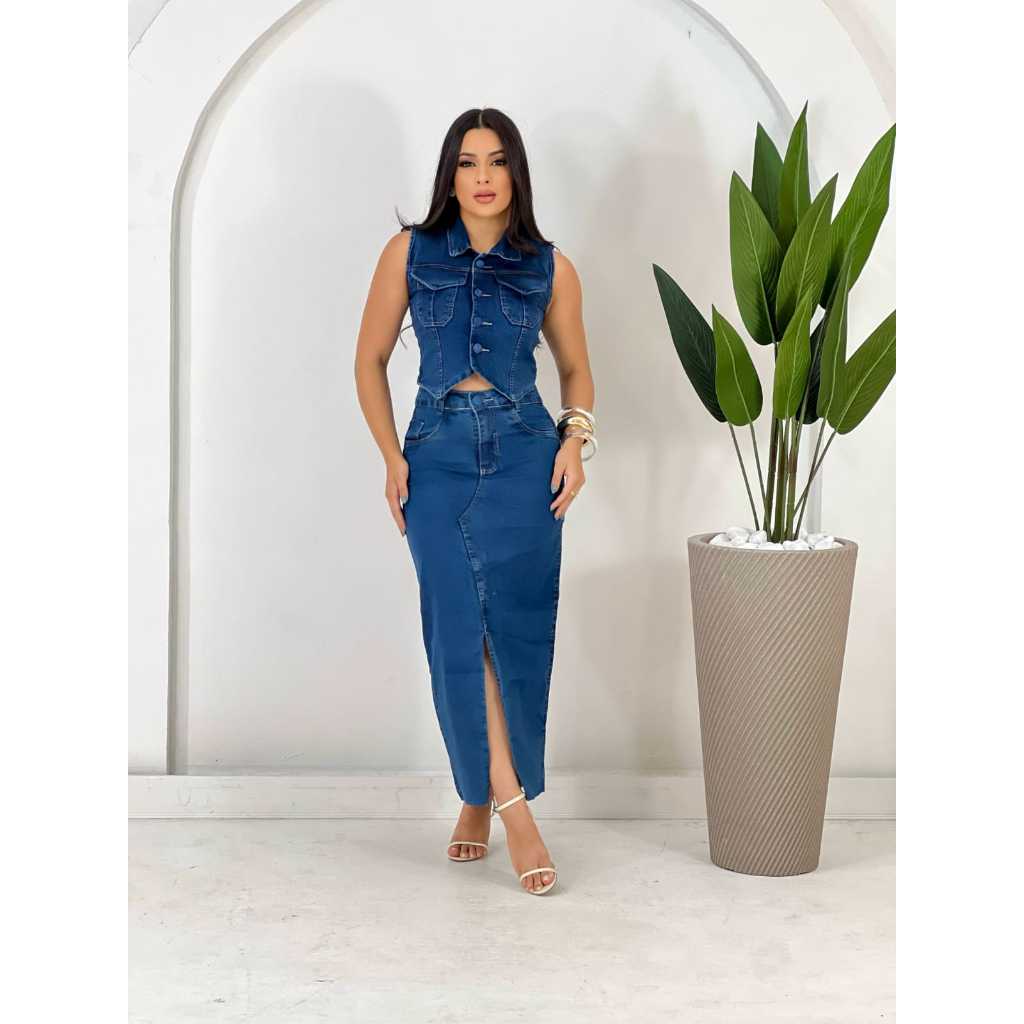 Saia Jeans Longa Atras Saia Com Bico Na Frente Saia Jeans Mídi