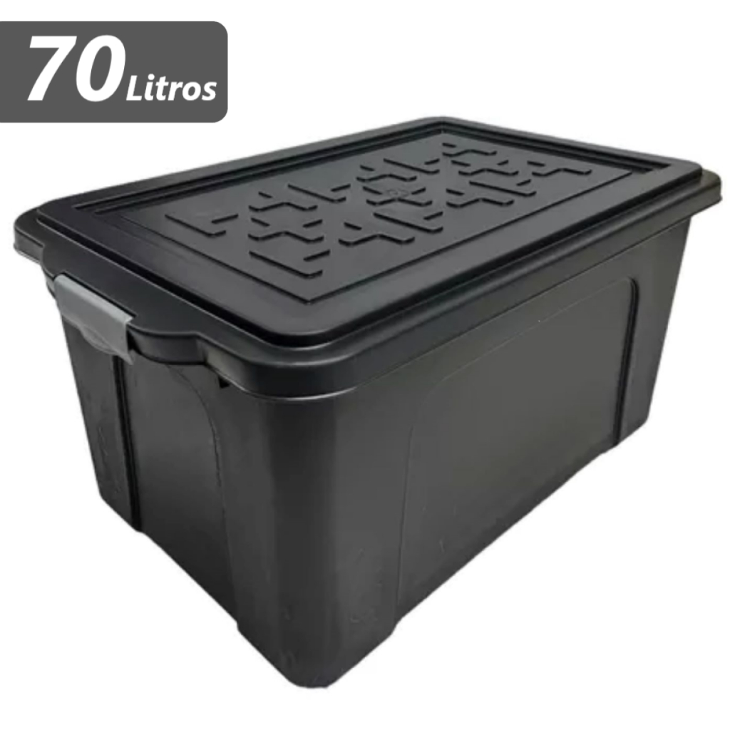 Caixa Organizadora Grande Preta Resistente 70 Litros Multiuso | Shopee ...