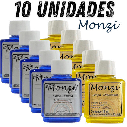 Kit 10 Monzi 35ml Original - 5 Limpa Pratas + 5 Limpa Chapeados kit Misto (Kit 24)