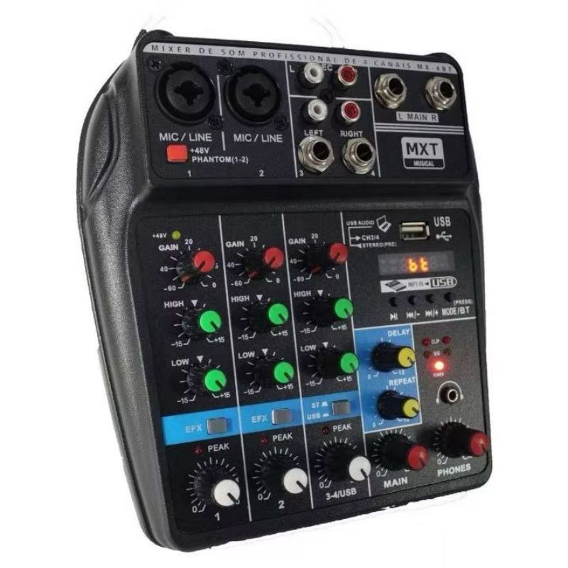 Mesa de Som Profissional 4 Canais com Bluetooth Usb e Equalizador MX ...