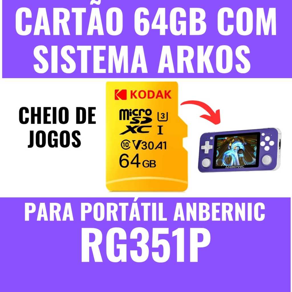 Cartão Com Sistema ArkOs 2025 + Jogos Para Portátil Anbernic RG351P ...