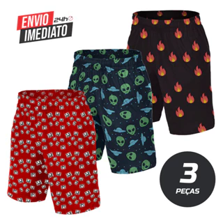 KIT 3 Cuecas Shorts Samba Cançao Pijama Estampado Masculino Microfibra em Oferta na Shopee