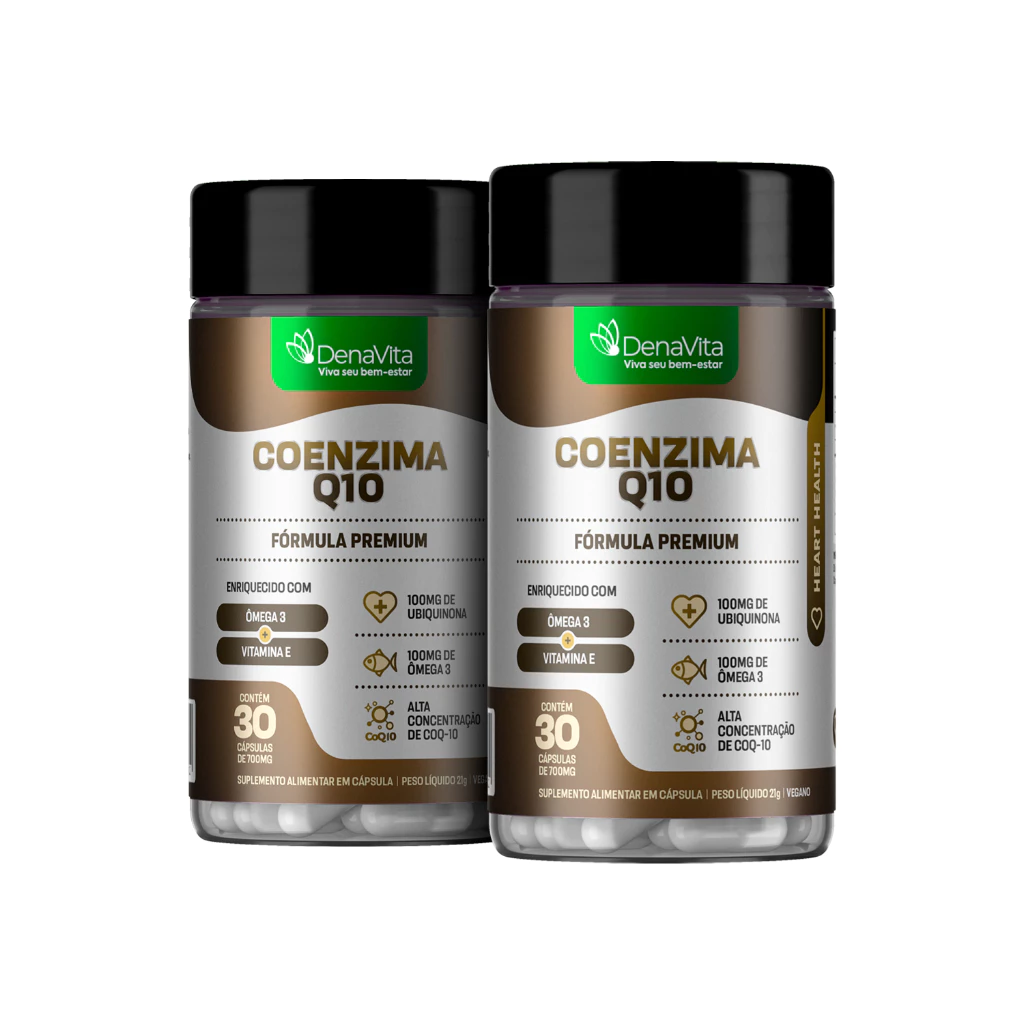 Kit 2x Coenzima Q10 + Ômega 3 + Vitamina E, Fórmula Premium 3x1, Coq10, Tcm - Denavita