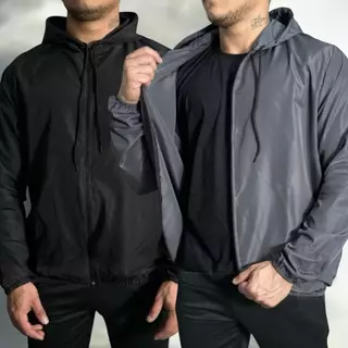 Kit 2 Jaqueta Corta Vento P ao G3 Masculino Impermeável Liso Inverno Capuz Ziper