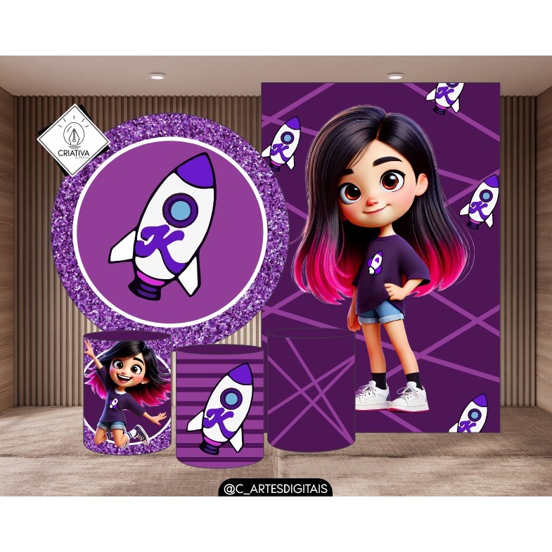 KIT PAINEL DE FESTA EMILLY VICK EM TECIDO - 1 VERTICAL 2,2X1,50 + 1 ...
