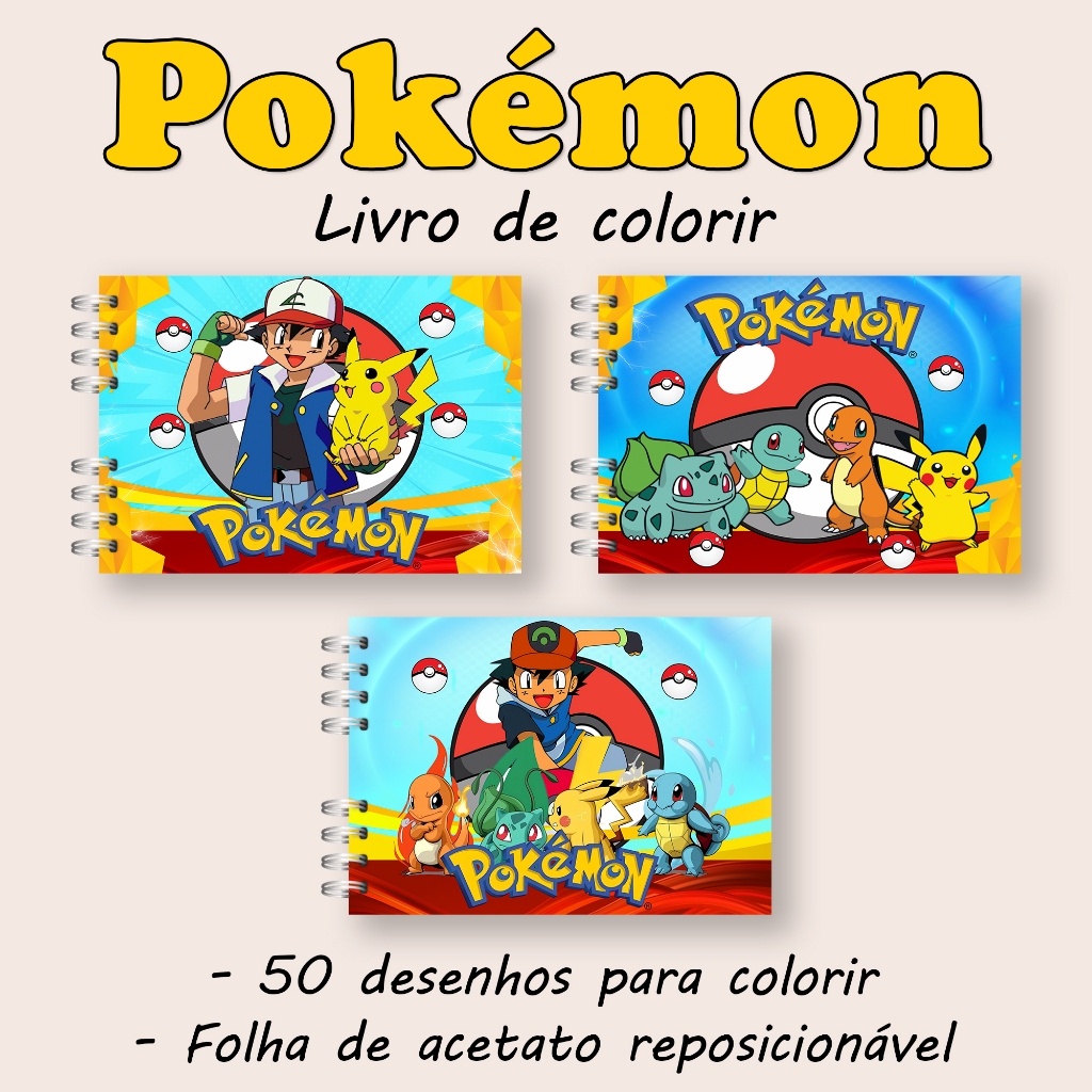 Livro de colorir - Pokémon - 50 folhas - Capa Dura 180 gramas ou ...