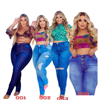 Kit 4 Calças Jeans Feminina Plus Size Levanta Bumbum Premier Curve
