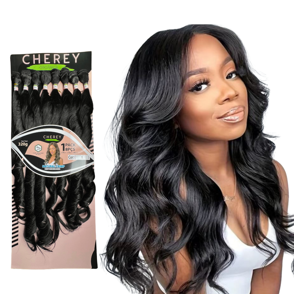 Cabelo Liso Ondulado Orgânico Premium Natural Crimp 320g 80cm Cherey ...
