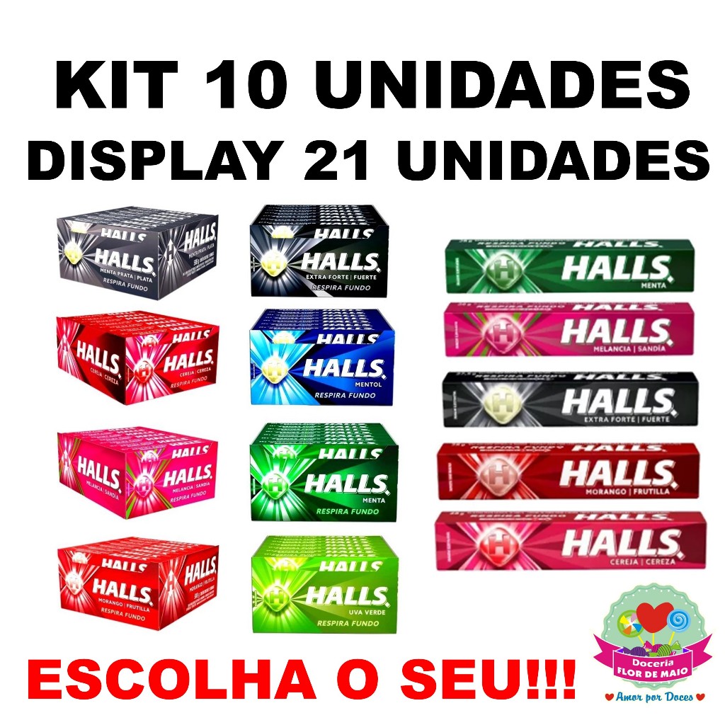 Halls Kit 10 Unidades ou Display 21 Unidades Halls Escolha o Seu ...